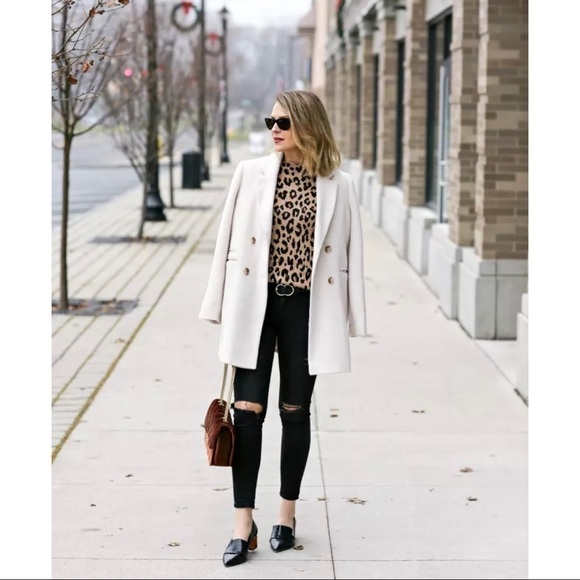 Ann Taylor Womens XS Leopard Print Wool Blend Mock Neck Knit Sweater Brown - Picture 6 of 13